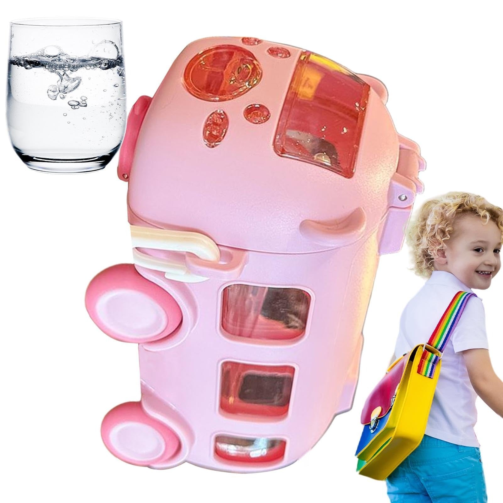 School Bus Design Kids Water Bottle With Strap– 600ml
