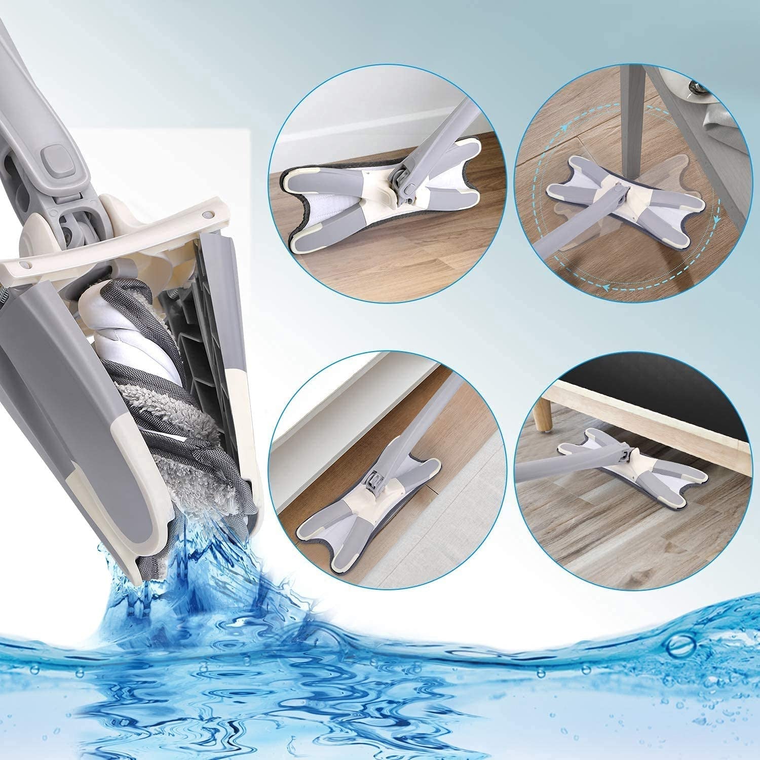 Rotating X Mop Flat Microfiber Floor Mop with 360° Squeeze System